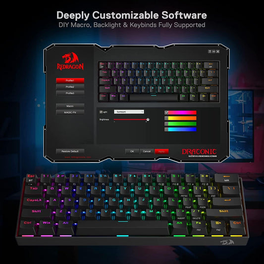 Teclado Redragon Draconic Pro K530 60% Rgb Wireless + Bluetooth