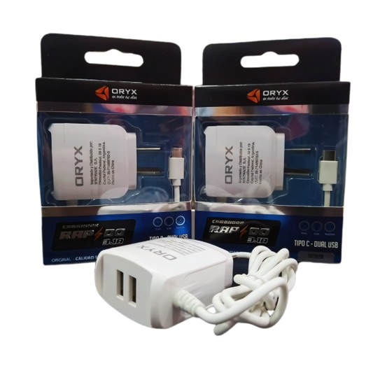 Cargador Tipo C Dual Usb ORYX 3.1A