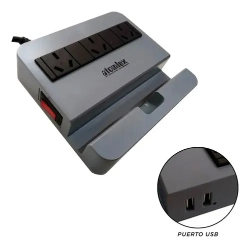 Protector de tension3 tomas 2 USB Atomlux